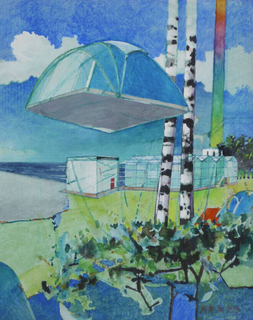 Camping, 2013, Gouache, Acryl und Farbstift auf Papier, 30.5 x 24.3 cm